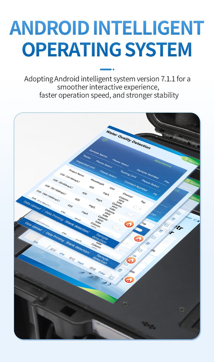 Android touchscreen interface enabling field operators to navigate water quality detection workflows