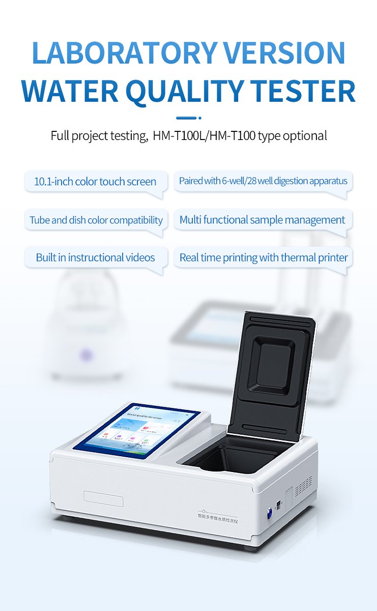 Benchtop laboratory water quality instrument with large touchscreen for high-throughput sample analysis