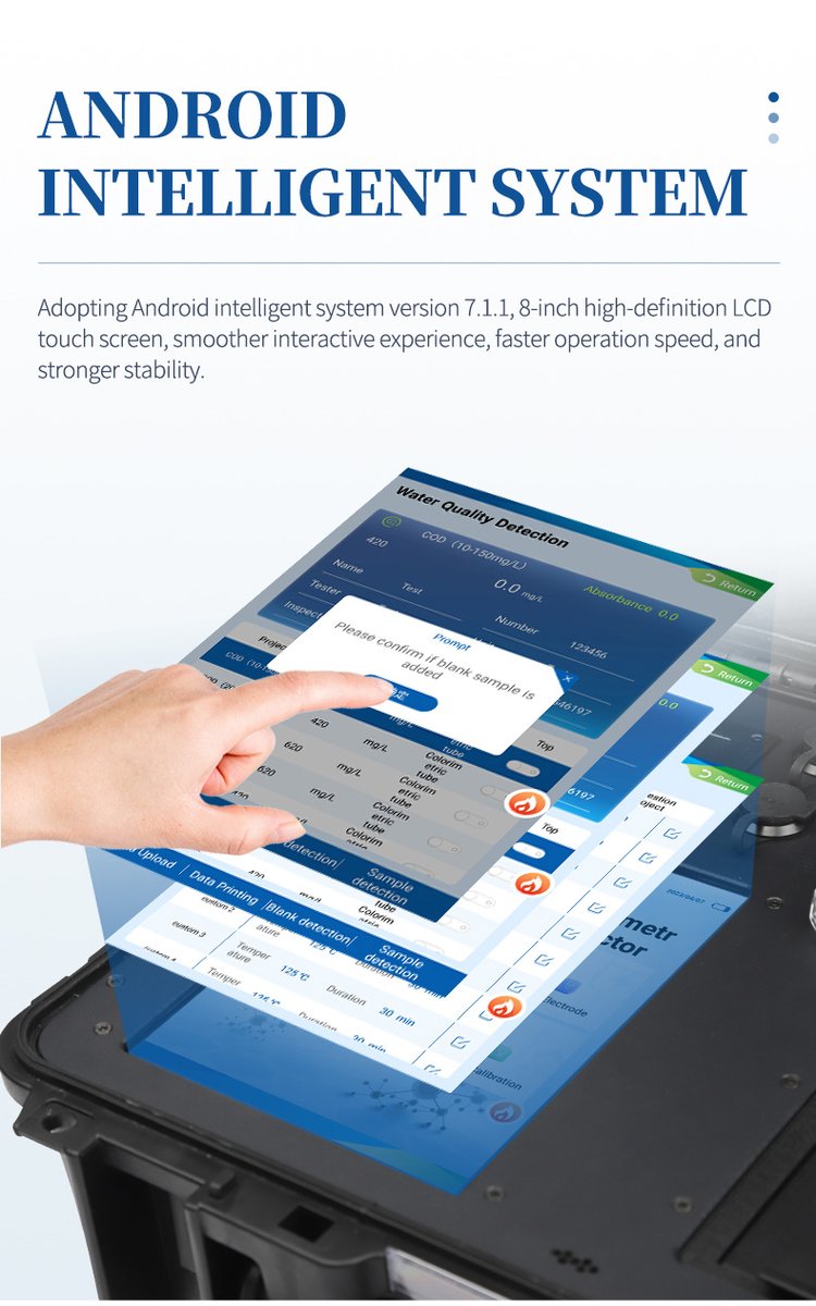 Android touchscreen data interface for COD ammonia nitrogen and phosphorus result input and display