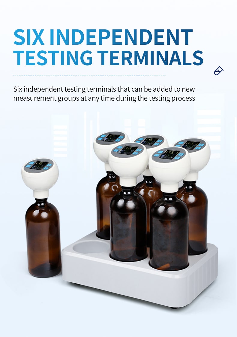 Six independent BOD measurement terminals and culture bottles